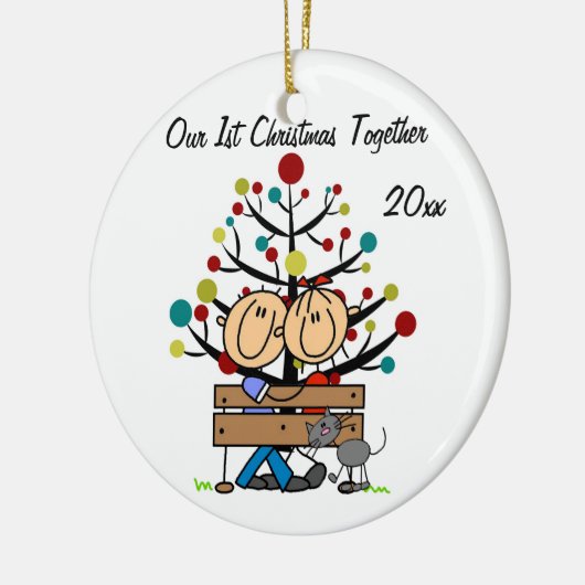 Paar op bank, gepersonaliseerde vakantiehuisstijl keramisch ornament (Links)