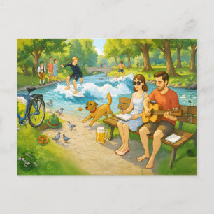 Paar op Bench bij Eisbach Engelse tuin München Feestdagenkaart