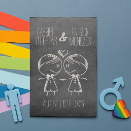 Paar op Blackboard Gay Wedding Invitation Kaart