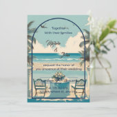 Paar op blauw strand met meeuwen kaart (Staand voorkant)