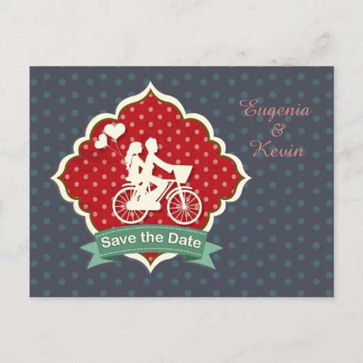 Paar op de fiets Retro Save the Date Briefkaart (Voorkant)