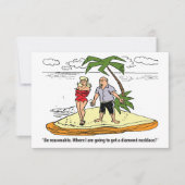 Paar op een onbewoond eiland, grappig save the date (Voorkant)