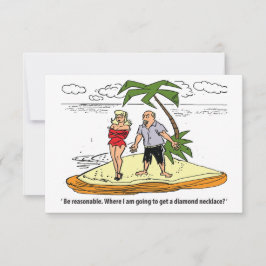 Paar op een onbewoond eiland, grappig save the date