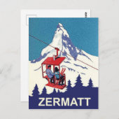 Paar op een skilift in Zermatt, oud reisje Briefkaart (Voorkant / Achterkant)