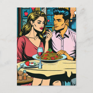 Paar op eerste date   Spaghettisdiner Briefkaart