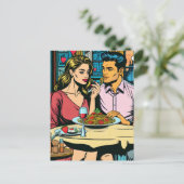 Paar op eerste date | Spaghettisdiner Briefkaart (Staand voorkant)