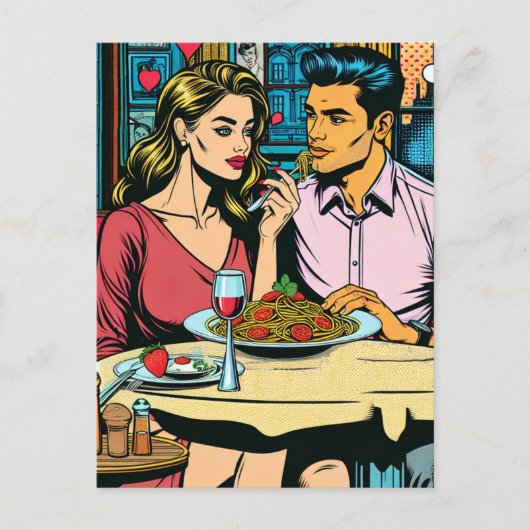 Paar op eerste date | Spaghettisdiner Briefkaart (Voorkant)