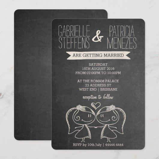 Paar op het Chalkboard Uitnodiging voor lesbiennes (Voorkant / Achterkant)