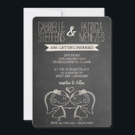 Paar op het Chalkboard Uitnodiging voor lesbiennes<br><div class="desc">Doodle-koppel op de zwarte homopenkaart voor homohuwelijken - Tot slot zijn miljoenen mensen nu vrij om hun liefde voor elkaar uit te drukken door middel van een huwelijk. We konden niet gelukkiger zijn. Om je speciale dag te vieren cadeaus we een ultra schattige doodle van een paar verliefd op een...</div>