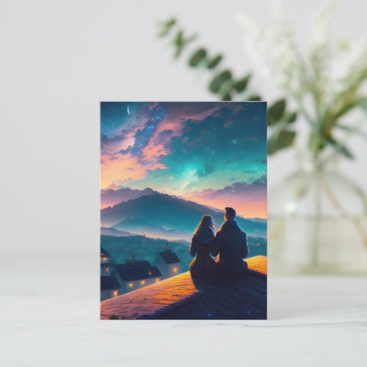 Paar op het dak briefkaart (Staand voorkant)