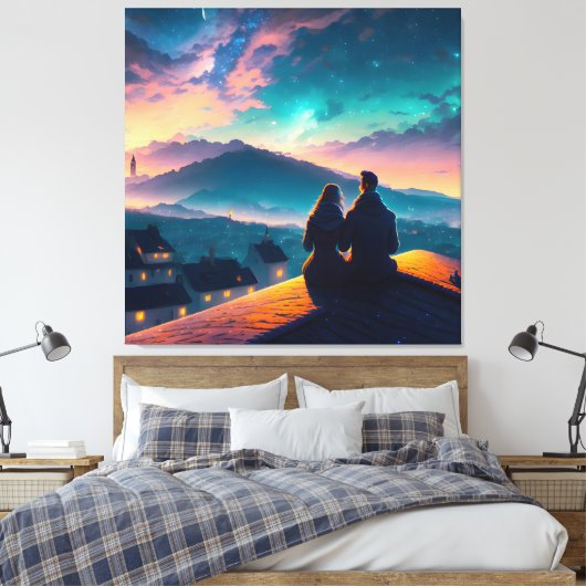 Paar op het dak canvas afdruk (Insitu (Slaapkamer))