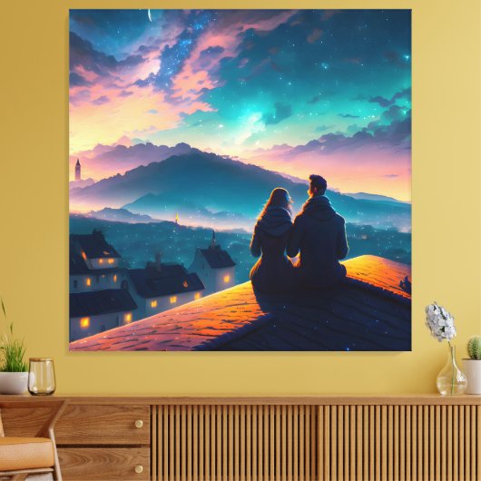 Paar op het dak canvas afdruk (Insitu (Woonkamer))