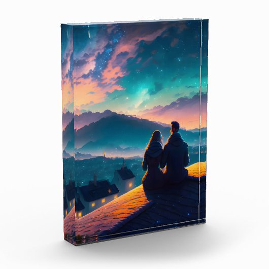 Paar op het dak fotoblokken (Links)