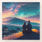 Paar op het dak glazen onderzetter (Voorkant)