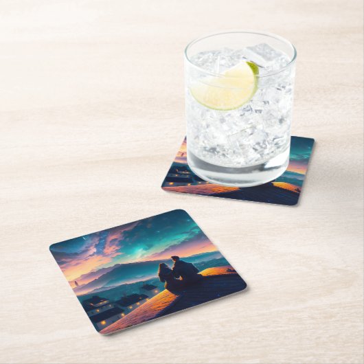 Paar op het dak kartonnen onderzetters (Insitu)