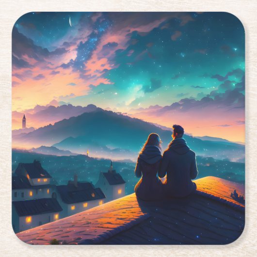 Paar op het dak kartonnen onderzetters (Voorkant)