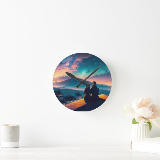 Paar op het dak ronde klok (Huis)