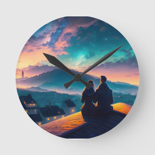 Paar op het dak ronde klok (Voorkant)