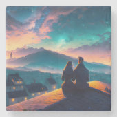 Paar op het dak stenen onderzetter (Voorkant)