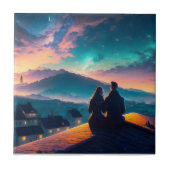 Paar op het dak tegeltje (Voorkant)