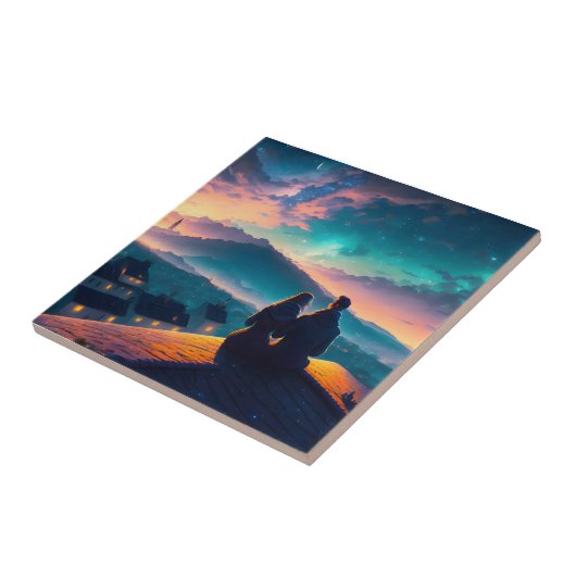 Paar op het dak tegeltje (Zijkant)