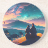 Paar op het dak zandsteen onderzetter (Voorkant)