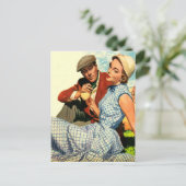 Paar op picknick, vintage, valentijn briefkaart (Staand voorkant)