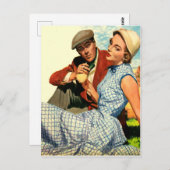 Paar op picknick, vintage, valentijn briefkaart (Voorkant / Achterkant)