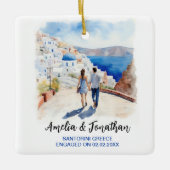 Paar op Santorini Island | Waterverf Reiskunst Keramisch Ornament (Voorkant)
