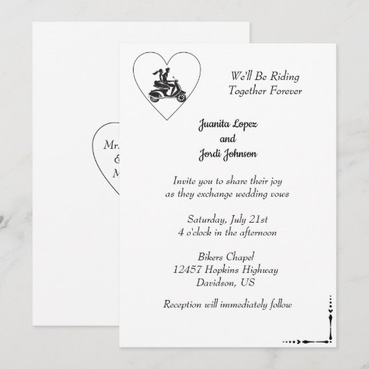 Paar op uitnodiging van het motorfietshuwelijk (Voorkant / Achterkant)