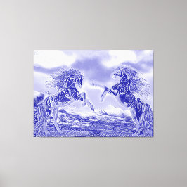 Paar paarden in blauw en wit V3 canvasprint Canvas Afdruk
