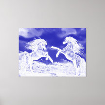 Paar paarden in blauw en wit V4 canvasprint