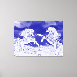 Paar paarden in blauw en wit V4 canvasprint Canvas Afdruk