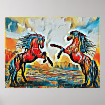 Paar paarden in straat kunst stijl poster