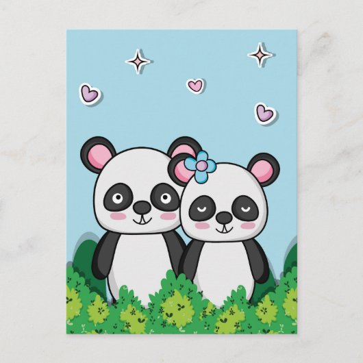 Paar panda's briefkaart (Voorkant)
