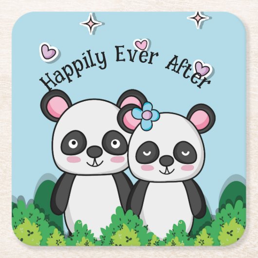 Paar Panda's Kartonnen Onderzetters (Voorkant)