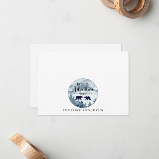 Paar Pas getrouwd bos Waterverf avontuur begint Notitiekaartje (Voorkant / Achterkant in situ)