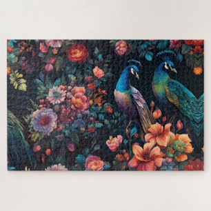 Paar pauwen in een kleurrijke tuin legpuzzel