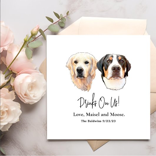 Paar Pet Hand Tekening Gepersonaliseerde Drinken o Servet