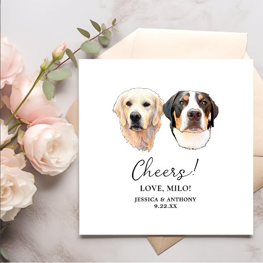 Paar Pet Hand Tekening Gepersonaliseerde Proost Servet