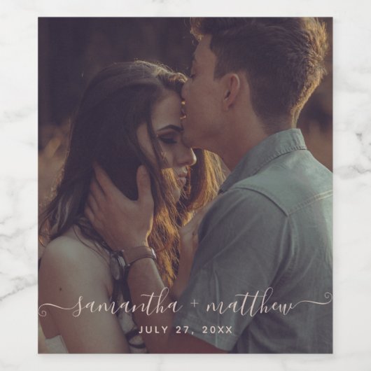 Paar Photo Calligraphy Script Weddenschap Wijn Etiket (Enkel label)