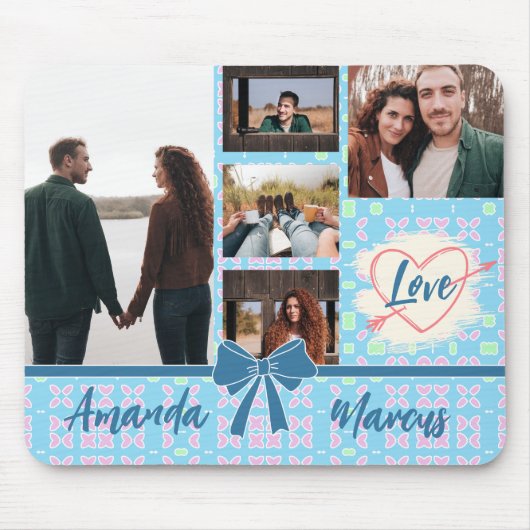 Paar Photo Collage Love Blue Pattern Muismat (Voorkant)