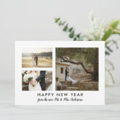 Paar Photo Happy Nieuwjaar minimalistisch Feestdagenkaart (Staand voorkant)