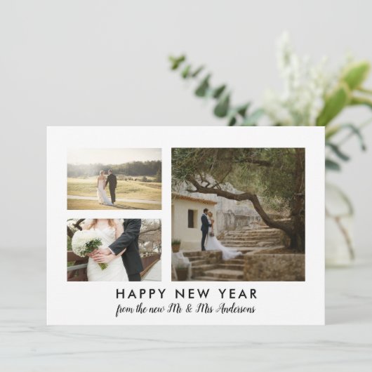Paar Photo Happy Nieuwjaar minimalistisch Feestdagenkaart (Staand voorkant)