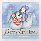 Paar Pinguïns Glazen Onderzetter (Voorkant)