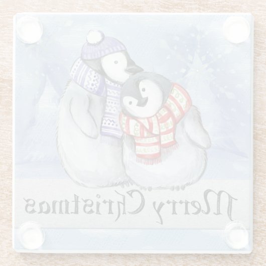 Paar Pinguïns Glazen Onderzetter (Achterkant)