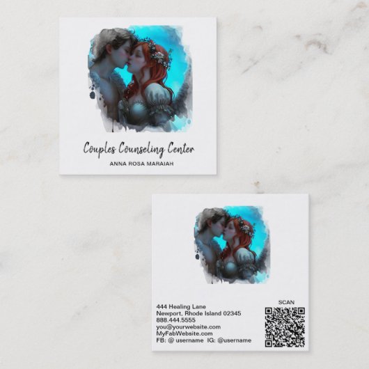 *~* Paar QR Engelen Marital Counseling AP55 Vierkante Visitekaartje (Voorkant / Achterkant)