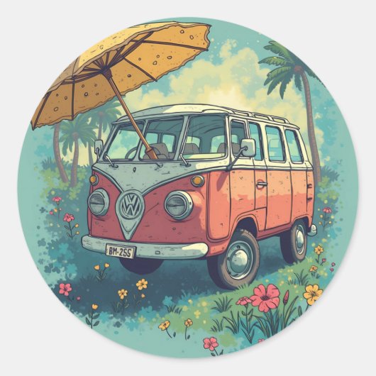 Paar reisauto ronde sticker (Voorkant)