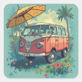 Paar reisauto vierkante sticker