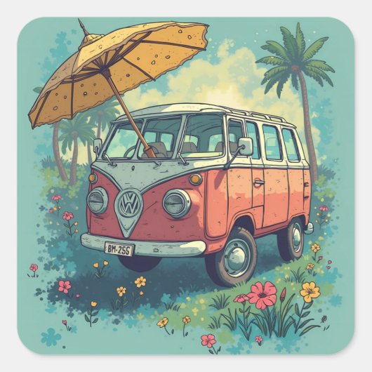 Paar reisauto vierkante sticker (Voorkant)